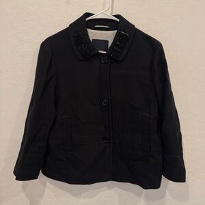 MaxMara Black Blazer Jacket Womens 8 Embellished Collar Linen Blend Knit Office